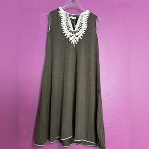 Max Studio Olive Dress with White Lace Detail